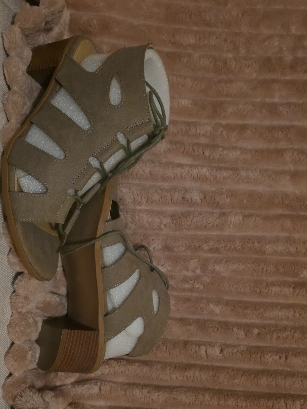 Taupe Suede Lace-Up Block Heel Sandals - Women